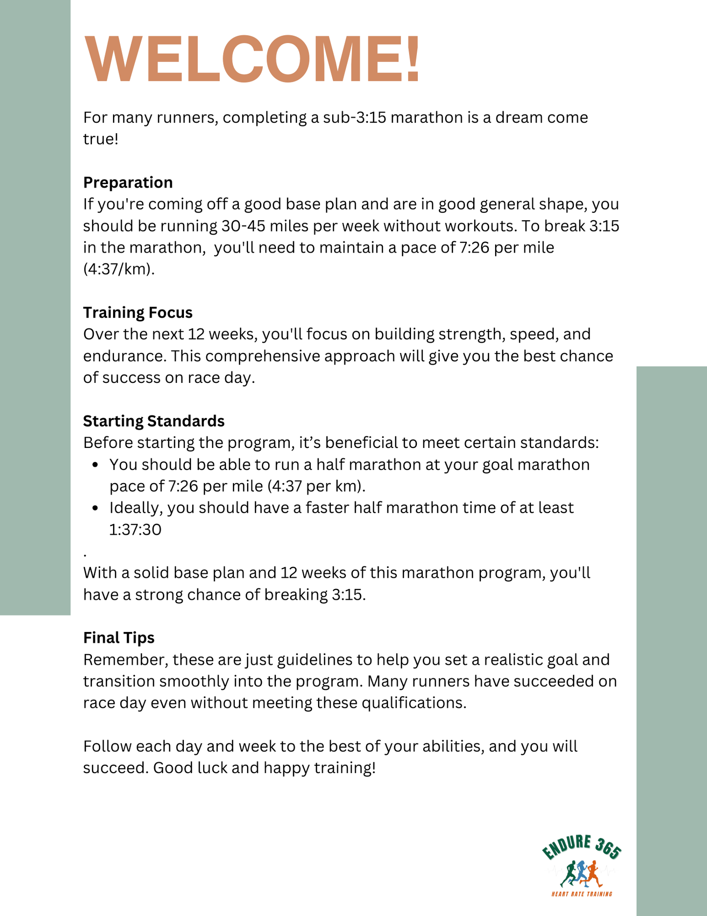 Endure 365 Running | Sub 3:15 Marathon Training Plan